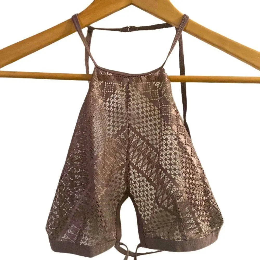 Like New Free People Taupe High Neck Crop Top & Talulah Lounge Pants 2-Piece Set